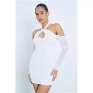 I Saw It First White Mesh Halterneck Cut Out Side Split Cover Up - White