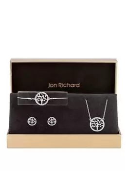 Jon Richard Silver Plated And Crystal Tree Of Love Set - Gift Boxed, Silver, Women