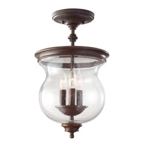 3 Light Semi Flush Ceiling Light Antique Bronze, E14