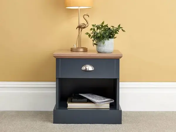 GFW Kendal Slate Blue and Oak 1 Drawer Bedside Table