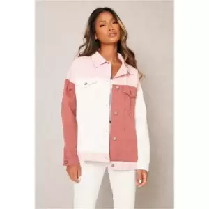 I Saw It First Pink Colour Block Denim Jacket - Pink