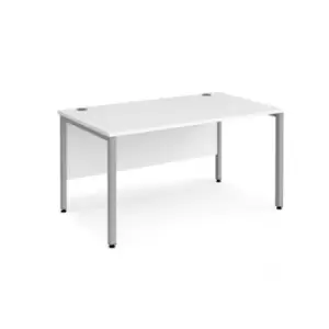 Office Desk 1400mm Rectangular Desk With Bench Leg White Tops With Silver Frames 800mm Depth Maestro 25