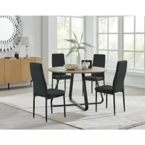 Santorini Brown Round Dining Table And 4 Black Milan Black Leg Chairs - Black