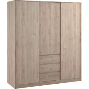 Naia Wardrobe with 2 Sliding Doors + 1 Door + 3 Drawers in Oak structure Jackson Hickory