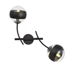 Emibig Hunter Black Globe Wall Lamp with Clear,Black Glass Shades, 2x E14