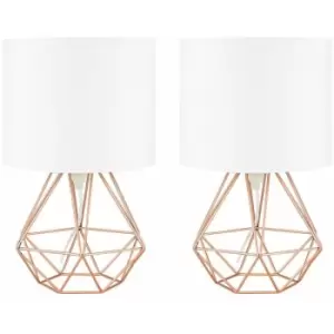 Minisun - 2 x Cage Table Lamps - Copper & White