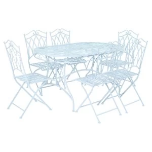 Charles Bentley Wrought Iron 6-Seater Outdoor Dining Set - Pastel Blue