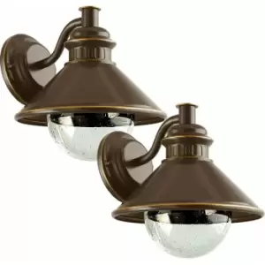 Loops - 2 pack IP44 Outdoor Wall Light Brown & Copper Steel Shade 1x 40W E27 Bulb