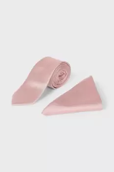 Slim Light Pink Tie And Pocket Square Set