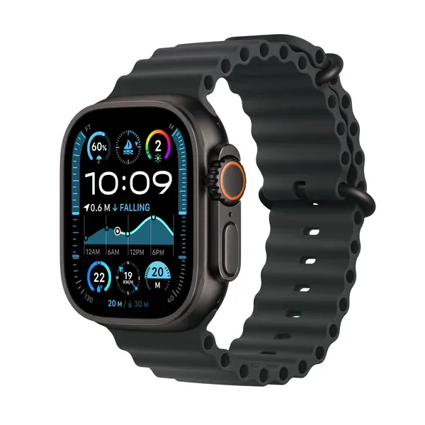 Apple Watch Ultra 2, 49mm, Black Titanium Case, GPS + Cellular [2024] - Black Ocean Band