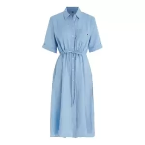 Tommy Hilfiger Linen Midi Dress Ss - Blue