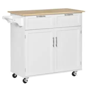 Homcom Modern Rolling Storage Kitchen Island With Adjustable Shelves White