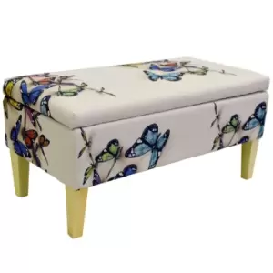 Techstyle Butterfly Storage Ottoman Stool / Blanket Box / Padded Trunk Cream / Multi