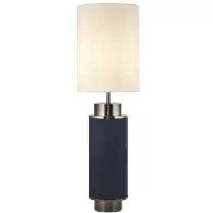 Searchlight Flask 1 Light Table Lamp, Blue Linen, Black Nickel And White Shade