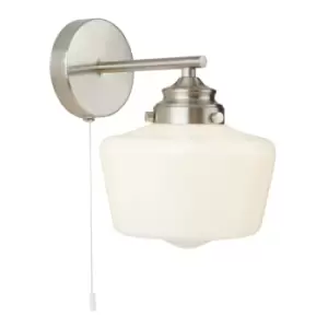 Searchlight School House - 1 Light Wall Light Satin Silver, White IP44, E27