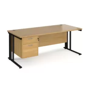 Office Desk Rectangular Desk 1800mm With Pedestal Oak Top With Black Frame 800mm Depth Maestro 25 MCM18P2KO