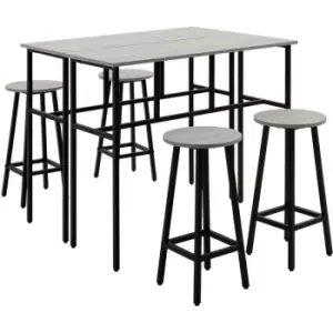 HOMCOM 6 Piece Industrial Bar Table Set, 2 Kitchen Tables with 4 Stools, Grey - Grey