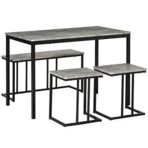 Homcom Dining Table Set Concrete Effect Table And Chairs For 4 People Grey