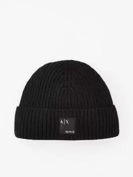 Armani Exchange AX You. Me. Us.Logo Knitted Beanie Hat - Black