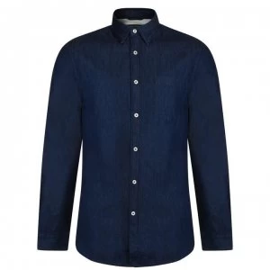 FRENCH CONNECTION Long Sleeve Cotton Denim Shirt - Rinse Wash