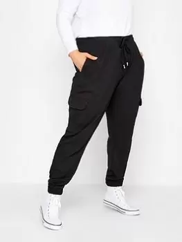 Yours Ribbed Cargo Joggers - Black, Size 16, Women