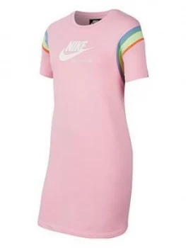 Nike Older Girls Heritage Short Sleeve Dress, Pink/White, Size XL, 13-15 Years, Women