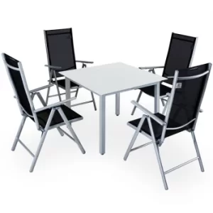 Garden Dining Table Chairs Furniture Set Aluminum Frosted Glass Recliner Outdoor Silver