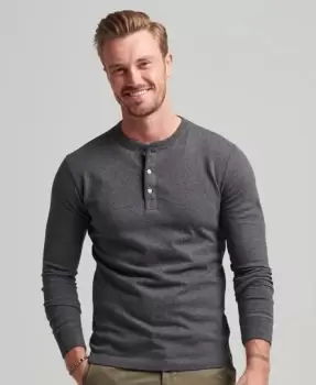 Superdry Mens Organic Cotton Long Sleeve Henley Top Dark Grey / Graphite Dark Marl - Size: XL