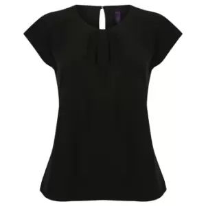 Henbury Womens/Ladies Pleat Front Short Sleeve Top (S) (Black)