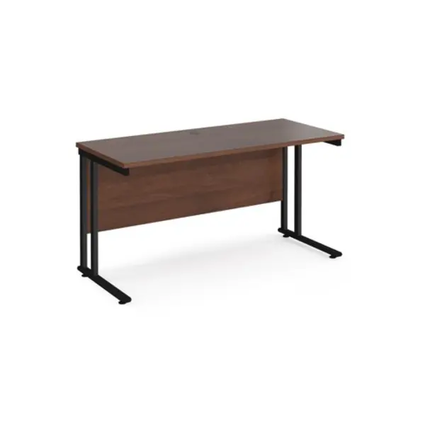 Office Desk 1400mm Rectangular Desk With Cantilever Leg Walnut Tops With Black Frames 600mm Depth Maestro 25