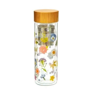 Sass & Belle Pressed Flowers Glass Water Bottle with Infuser