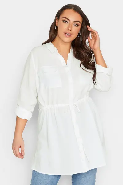 Yours Linen Utility Tunic Shirt White