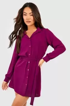 Hammered Tie Waist Shirt Dress