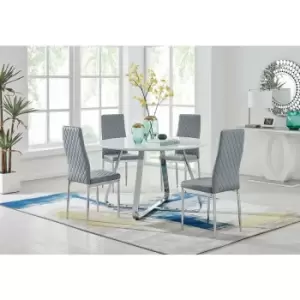 Santorini White Wood Contemporary Round Dining Table And 4 Grey Milan Chairs - Elephant Grey