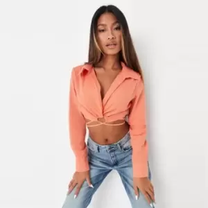 Missguided Tie Waist Crop Blouse - Orange