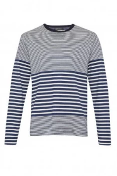 Mens French Connection Double Face Striped Long Sleeved Top Green Blue