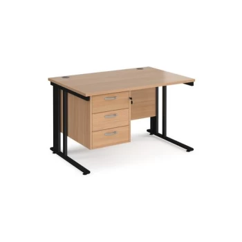 Office Desk Rectangular Desk 1200mm With Pedestal Beech Top With Black Frame 800mm Depth Maestro 25 MCM12P3KB