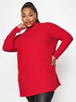 Yours Oversized Turtle Neck Rib Ls T-Shirt. Red, Red, Size 34-36, Women