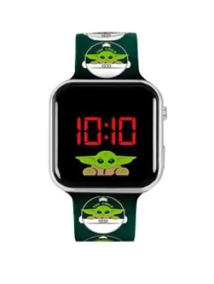 Disney Mandalorian Black LED Watch with Printed Silicone Strap, Green