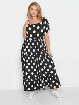 Yours Dot Printed Maxi Dress - Black, Size 20, Women