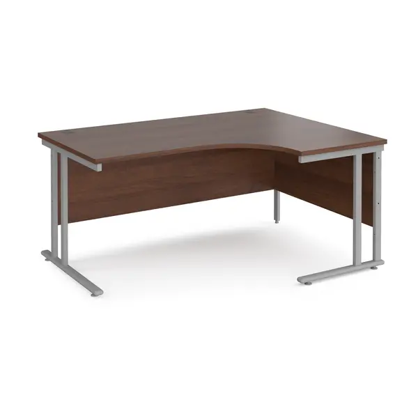 Maestro 25 Right Hand Ergonomic Desk with Silver Cantilever Frame and Walnut Top - 1600mm Wide