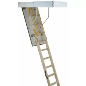 3 Section Timber Folding Loft Ladder & Handle Hatch & Frame 2.8m Max Height