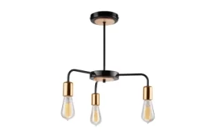 Erica Industrial Multi Arm Semi Flush Ceiling Light Black, 3x E27