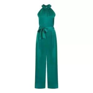 Yumi Green Satin Halterneck Jumpsuit - Green