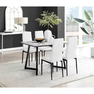 Furniture Box Carson White Marble Effect Dining Table and 4 White Milan Black Leg Chairs