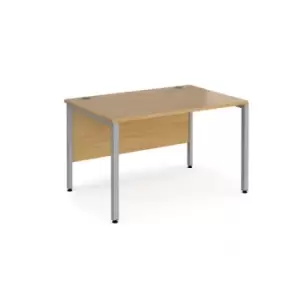 Office Desk 1200mm Rectangular Desk With Bench Leg Oak Tops With Silver Frames 800mm Depth Maestro 25