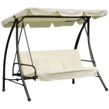 Outsunny - 2-in-1 Garden Swing Chair for 3 Person w/ Tilting Canopy, Cream White