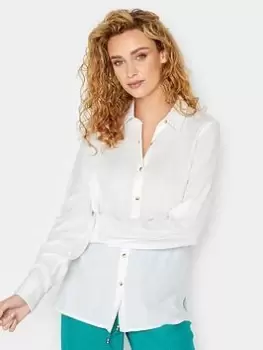 Long Tall Sally Long Sleeve Linen Shirt - White, Size 10, Women