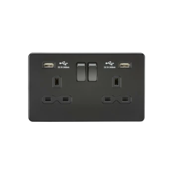 13A 2G Switched Socket with Dual USB Charger (2.4A) - Matt Black - Knightsbridge