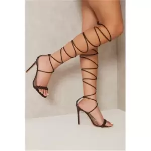 I Saw It First Brown Plaited Strap Knee High Lace Up Heeled Sandals - Brown